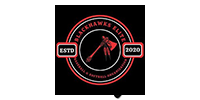 Circular logo for Black Hawks Elite, football & baseball organization; red axe, black background, established 2020.