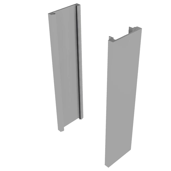 A pair of gray metal pieces on a white background.