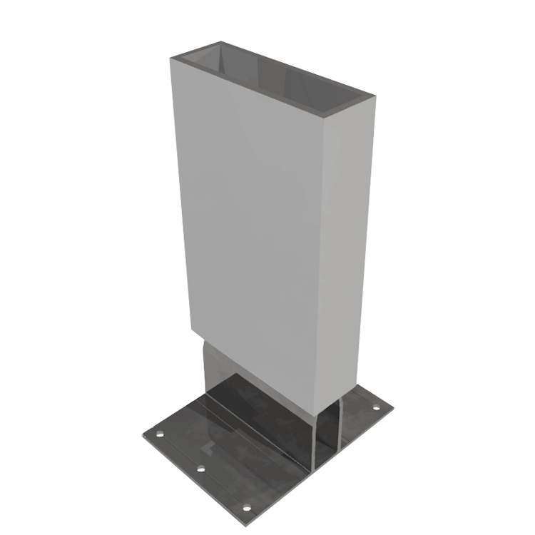 A gray metal container with a black base on a white background