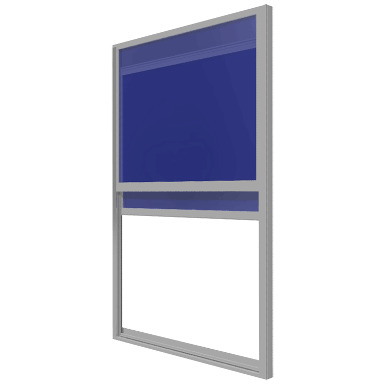 A blue window with a white frame on a white background.