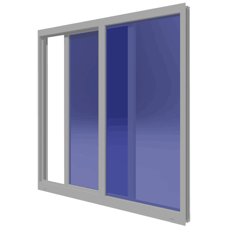 A 3d rendering of a sliding glass door with a blue glass.
