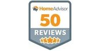 A home advisor 50 reviews badge with three stars on it.