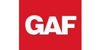 GAF logo in white letters on a red square background