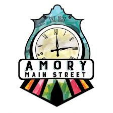 Amory Main Street logo: clock face, 