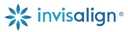 Invisalign logo with a blue flower-like design and the brand name in a teal blue color.
