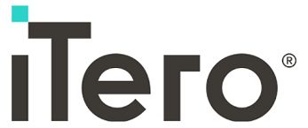 The iTero logo features a dark gray wordmark with a teal square and an 'R' symbol.