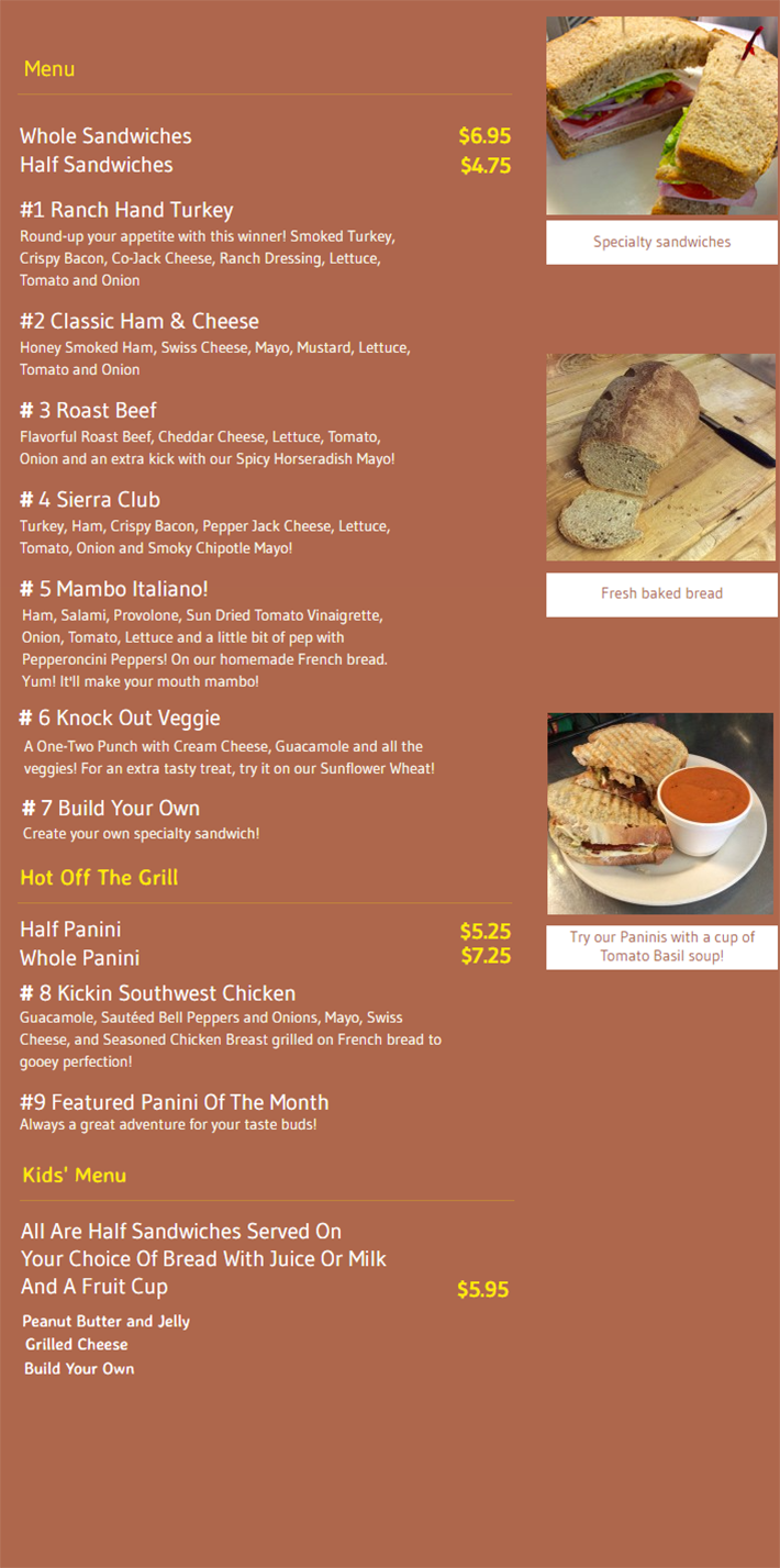 Amanda's Bakery & Cafe Sandwiches Menu Emporia, KS