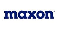 Blue “maxon” wordmark logo on a white background