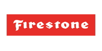 A red and white logo for firestone on a white background.