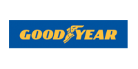 A blue and yellow good year logo on a white background
