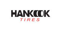 The hankook tires logo is black and red on a white background.