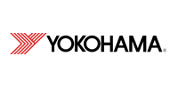 The logo for yokohama is red and black with a red arrow.