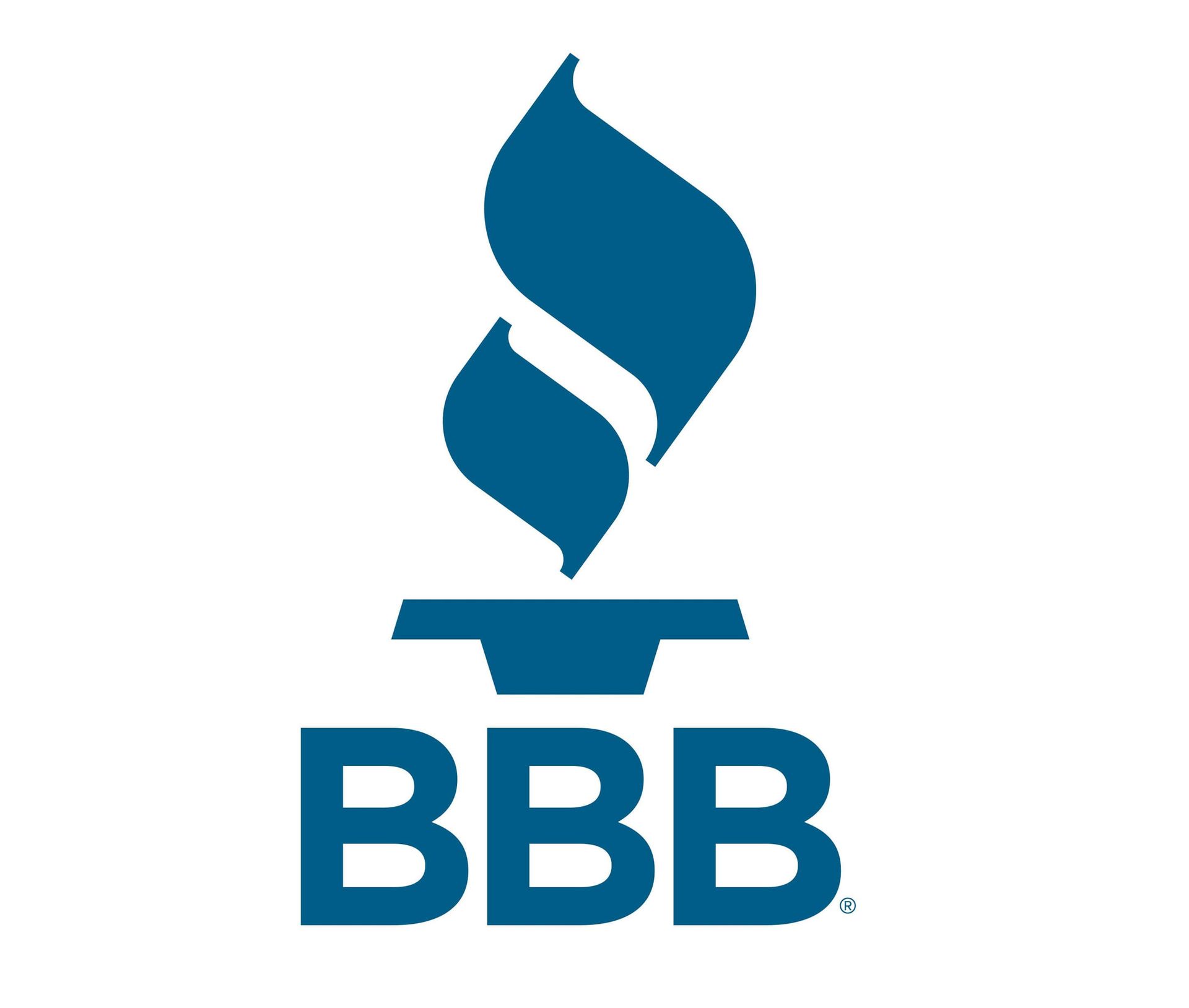 Blue BBB logo with stylized torch above the letters “BBB”