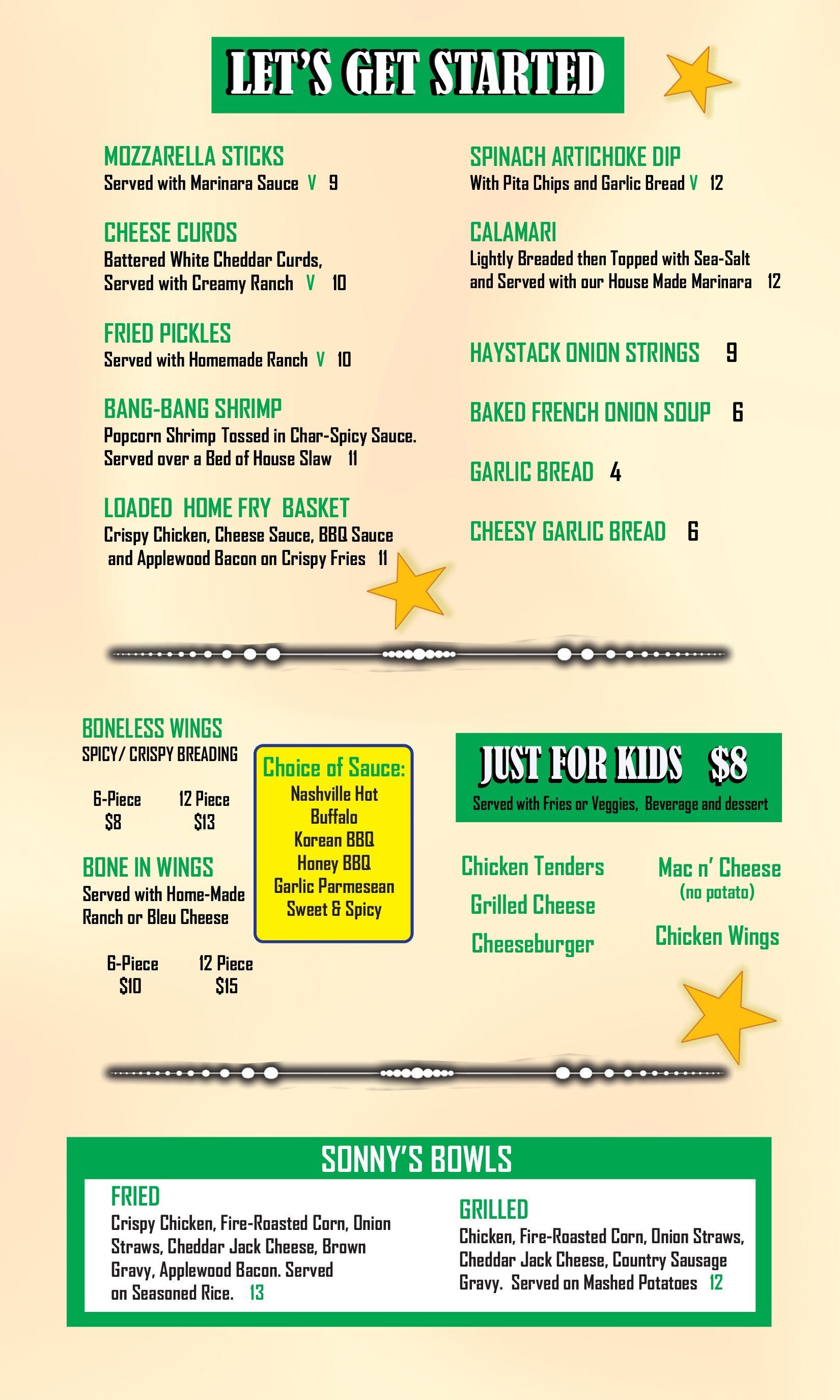 Menu Sonny’s Pizza Lounge