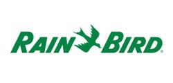 Rain Bird logo: Green text and bird graphic on white background.