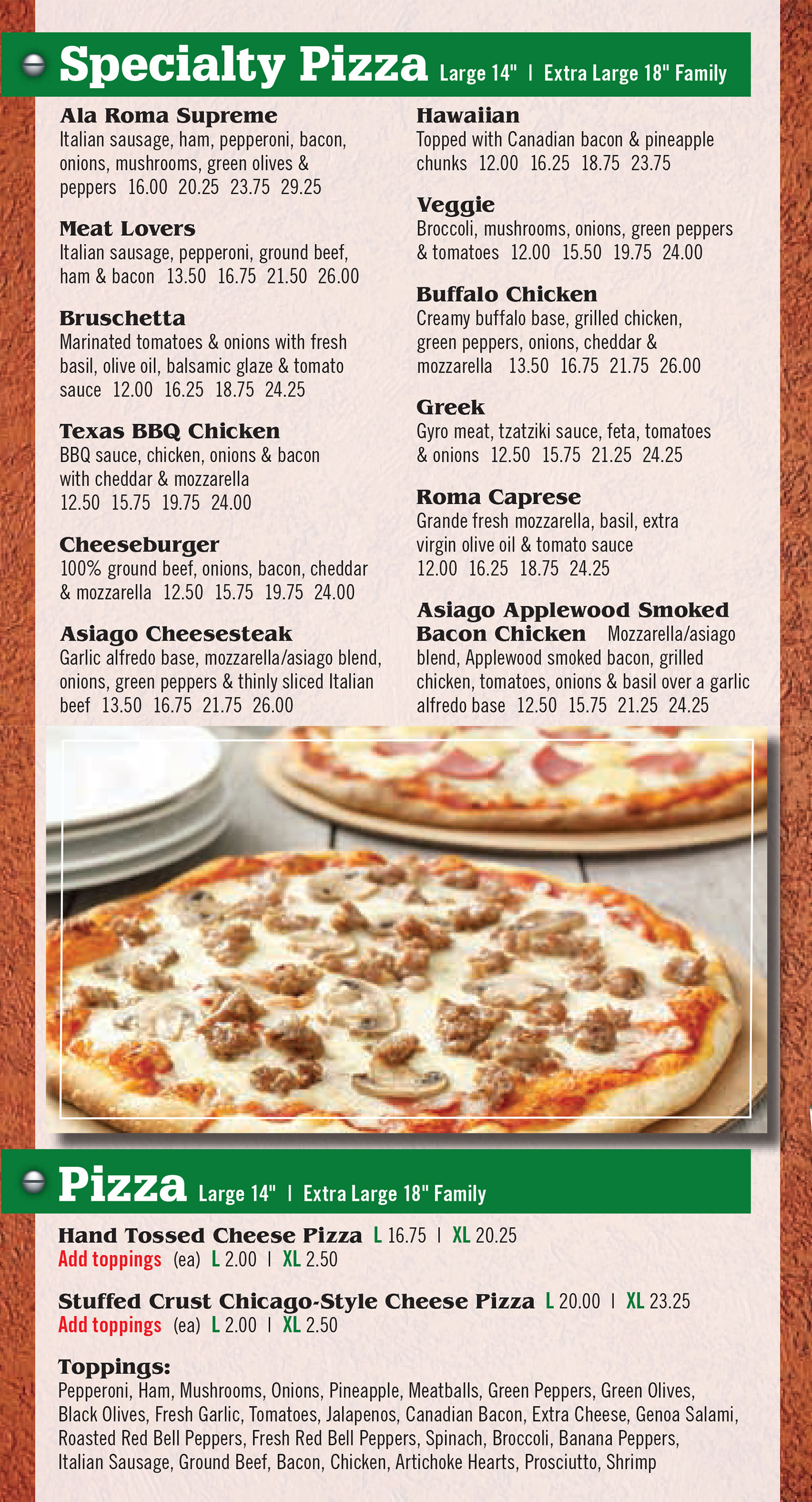 Ala Roma Pizzeria & Pub Catering Menu Fond Du Lac, WI