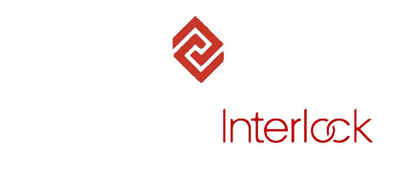 Interlock logo with red geometric icon and wordmark on white background