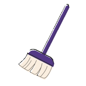 Purple-handled broom with white bristles on a plain background