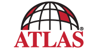 ATLAS logo with red text and a black-and-red globe icon above it