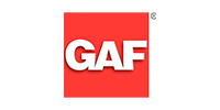 GAF logo in white letters on a red square background