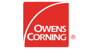 Owens Corning logo in white on a red square background