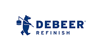 DeBeer Refinish logo in blue with a figure carrying paint cans