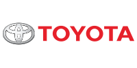 Toyota logo with silver emblem and red wordmark on white background