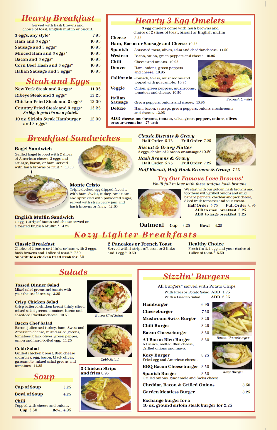 Kozy Kitchen Lunch Menu North Bend, OR