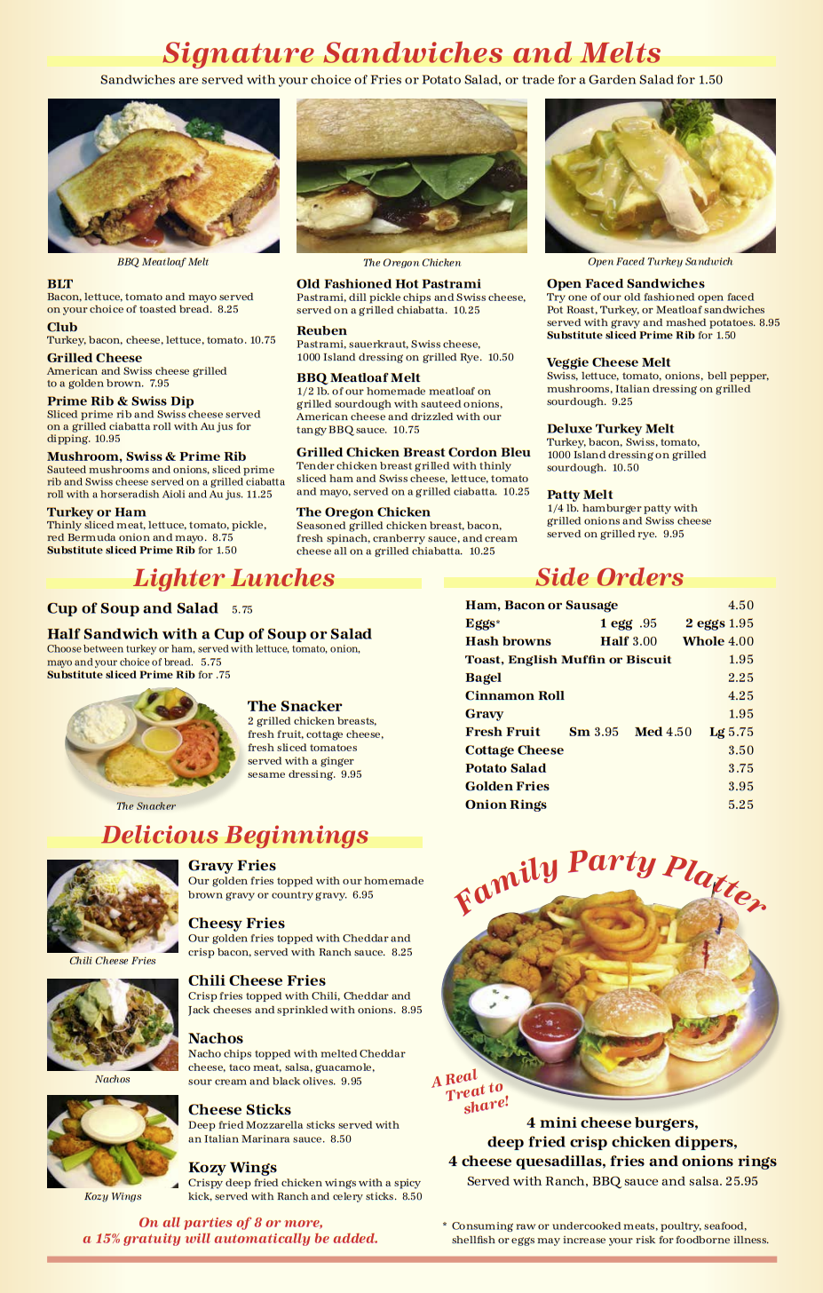 Kozy Kitchen Lunch Menu North Bend, OR