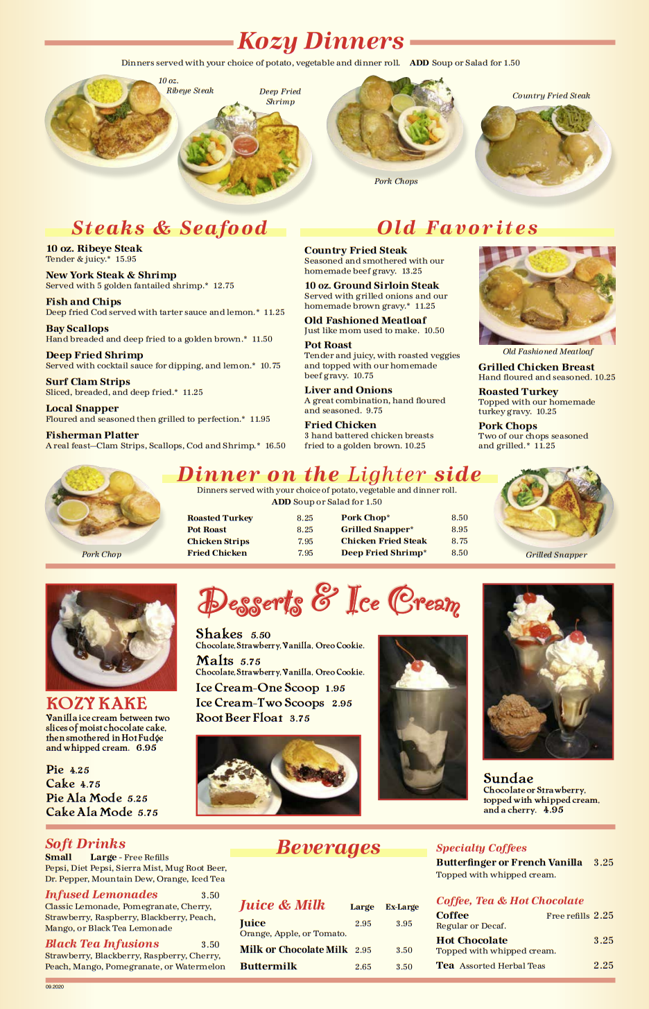 Kozy Kitchen Lunch Menu North Bend, OR