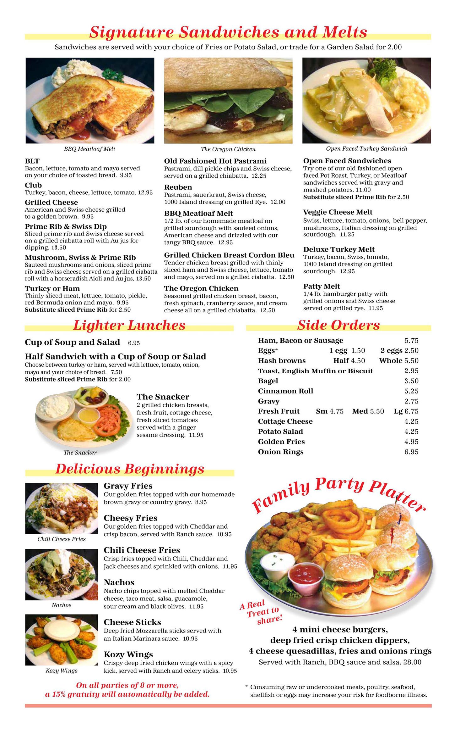 Kozy Kitchen Lunch Menu North Bend, OR