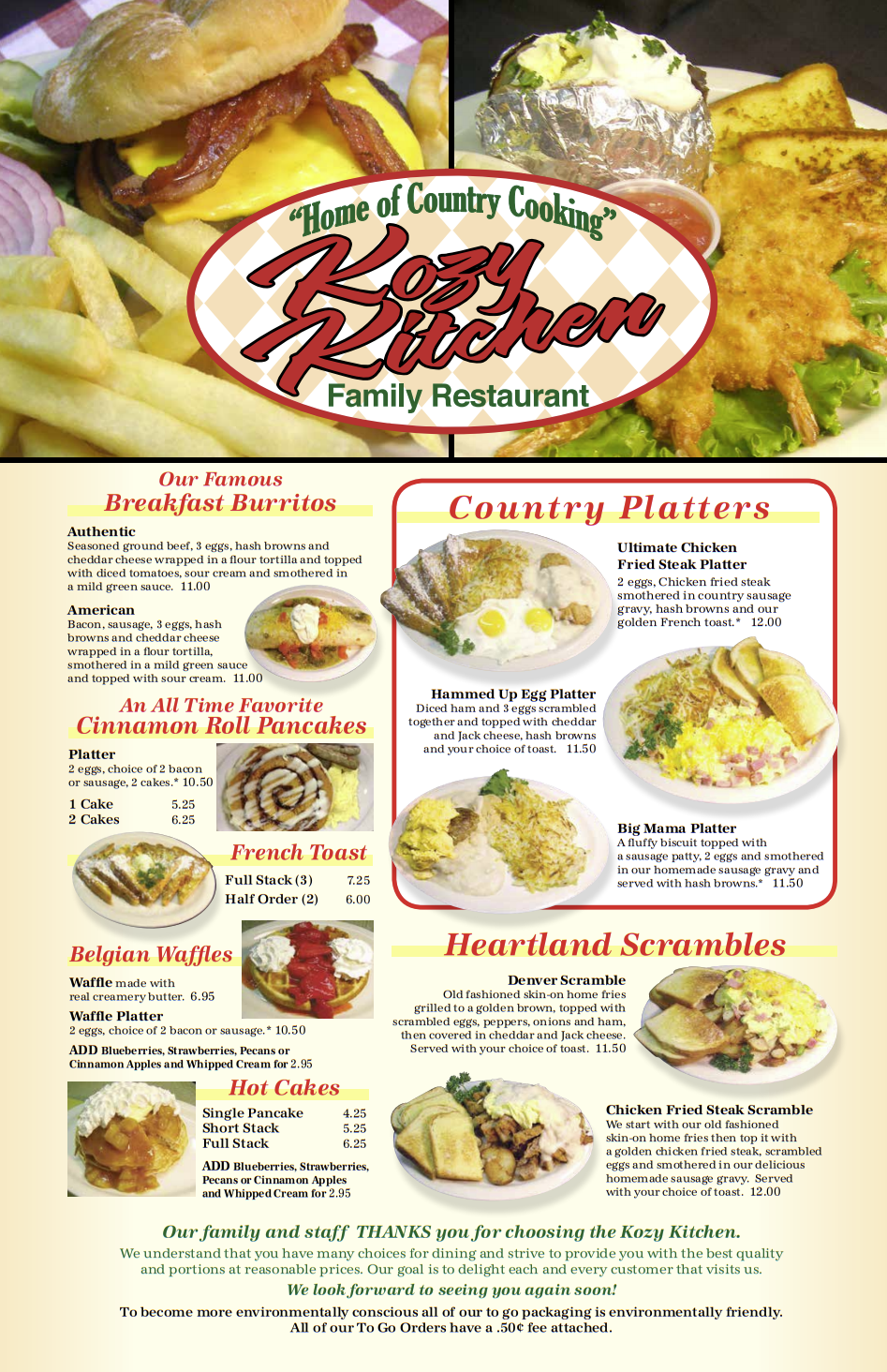 Kozy Kitchen Lunch Menu North Bend, OR