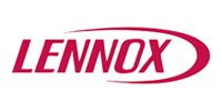 Lennox logo: red text and swoosh on a white background.