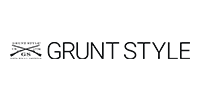 Black-and-white GRUNT STYLE logo with crossed rifles icon on a white background