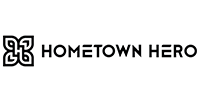 Hometown Hero logo with black emblem and bold text on a white background