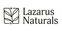 Lazarus Naturals logo with a stylized plant icon and black text on a white background