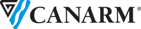 A black and blue canarm logo on a white background