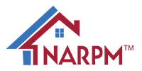 Logo with a house shape in blue and red, with the letters