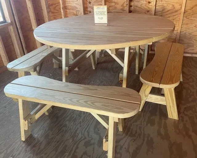 Patiova 54'' Round Wood Table with 4 Curved Benches