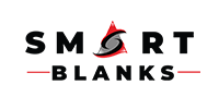Logo for Smart Blanks, featuring black text and a red and gray graphic element.