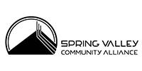Spring Valley Community Alliance logo: black mountain shape within a circle, text to the right.