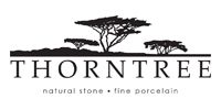 Thorntree logo with black tree silhouette and text “THORNTREE” and “natural stone + fine porcelain”