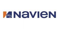 Navien logo in navy blue with orange accent on white background