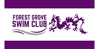 Forest Grove Swim Club logo with purple dragon and text on a white and purple background.