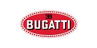 Bugatti logo in red and black on white background