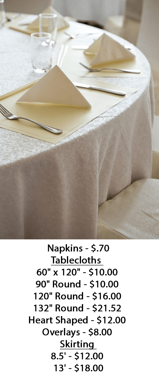 Tableware Pricing Menu A 1 Party RentAll Inc