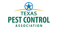 Texas Pest Control Association logo with a blue star inside a circle, over text.