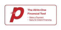 Logo for The All-In-One Financial Tool with red “p” icon and text about making a payment or applying for instant financing