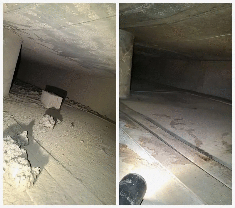 Before and after photo commercial duct cleaning