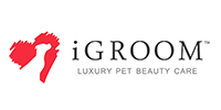 Logo for iGroom Luxury Pet Beauty Care featuring a red heart with a dog silhouette.